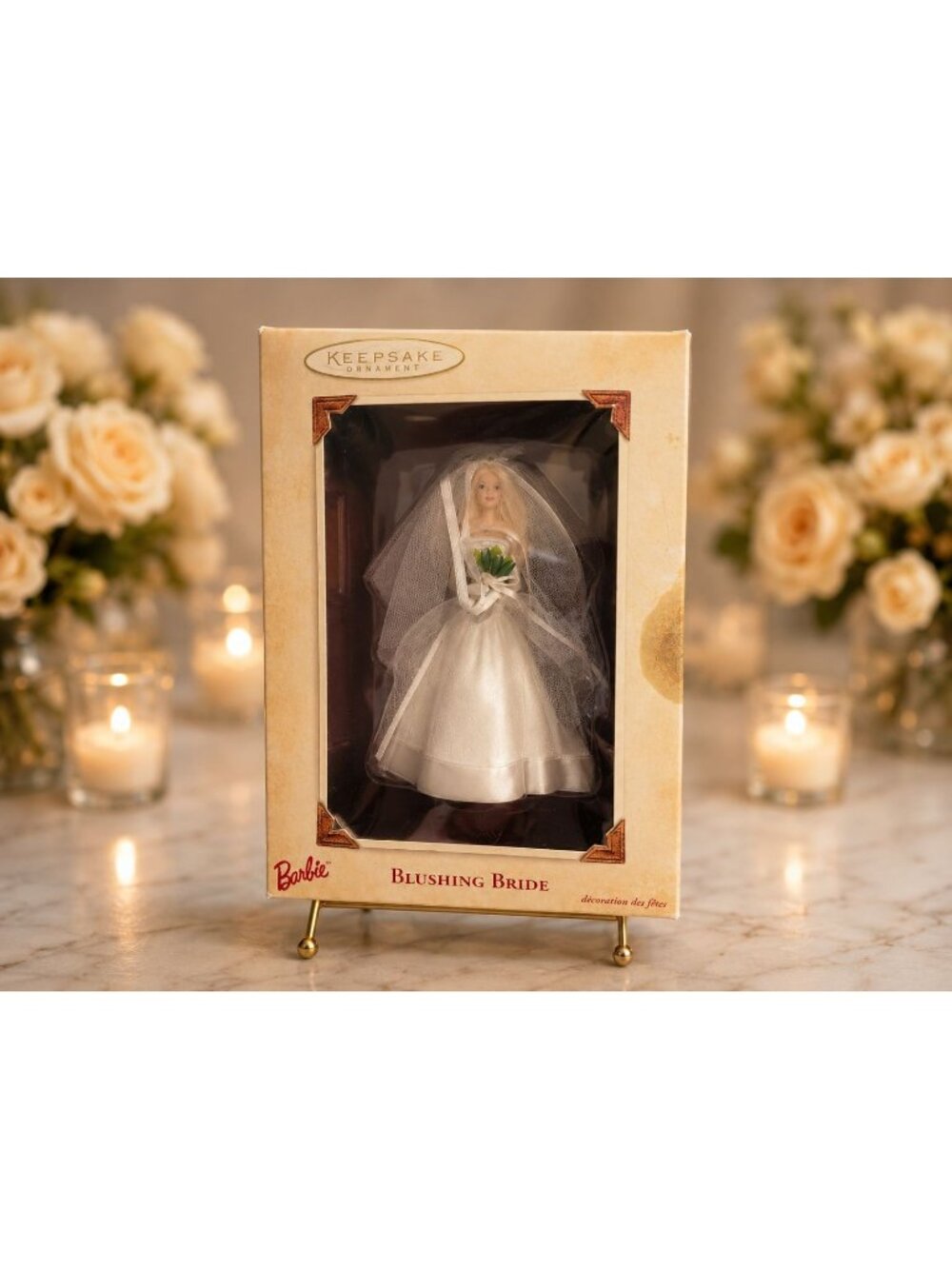 Barbie Blushing Bride Keepsake Ornament 2002 Hallmark Wedding Porcelain Fabric B - Picture 5 of 6